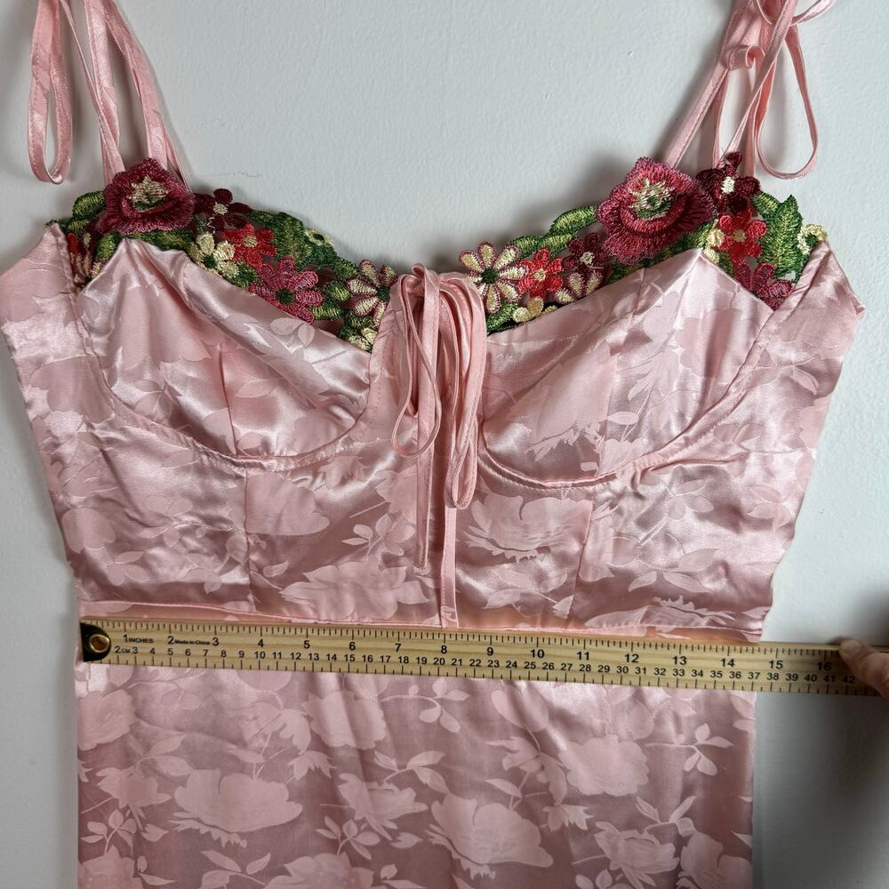 Lulus Pink Satin Floral Midi Dress Embroidered Large NWT Wedding Y2K Fairy - Picture 10 of 15
